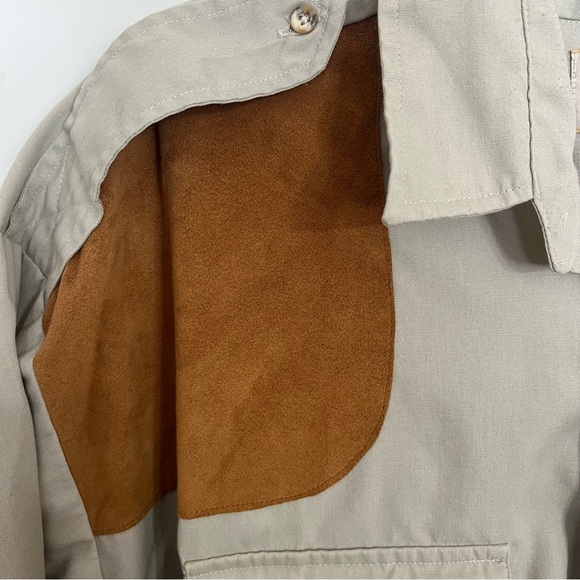 Men’s Red Head Button Up Chest Pockets Suede Shoulder Long Sleeve Shirt 2XL Tan - Picture 8 of 9